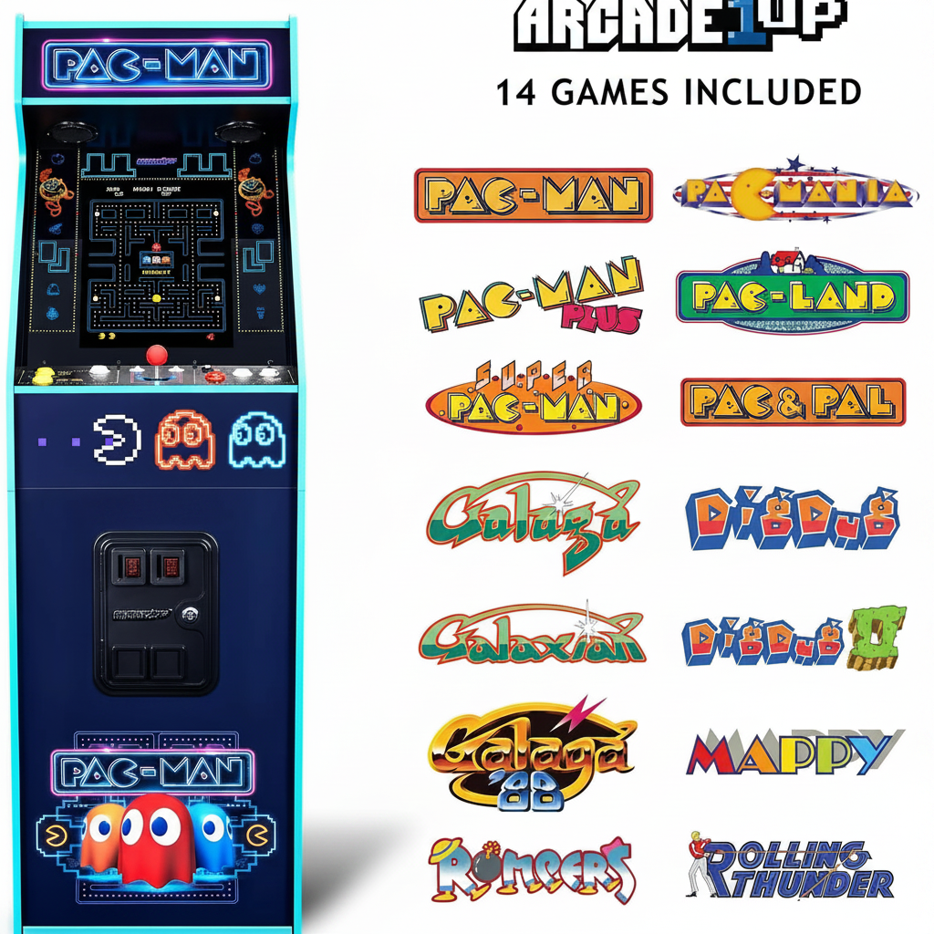 Pac-Man Deluxe Arcade Machine, 14 Games, Neon