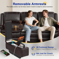 3 Seater Reclining Sofa, Recliner Sofa with Liftable Console (Pu, Brown)