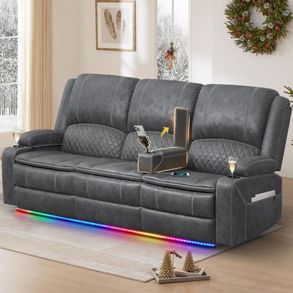 3 Seater Reclining Sofa, Recliner Sofa with Liftable Console (Velvet,Grey)