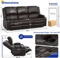 3 Seater Reclining Sofa, Recliner Sofa with Liftable Console (Pu, Brown)