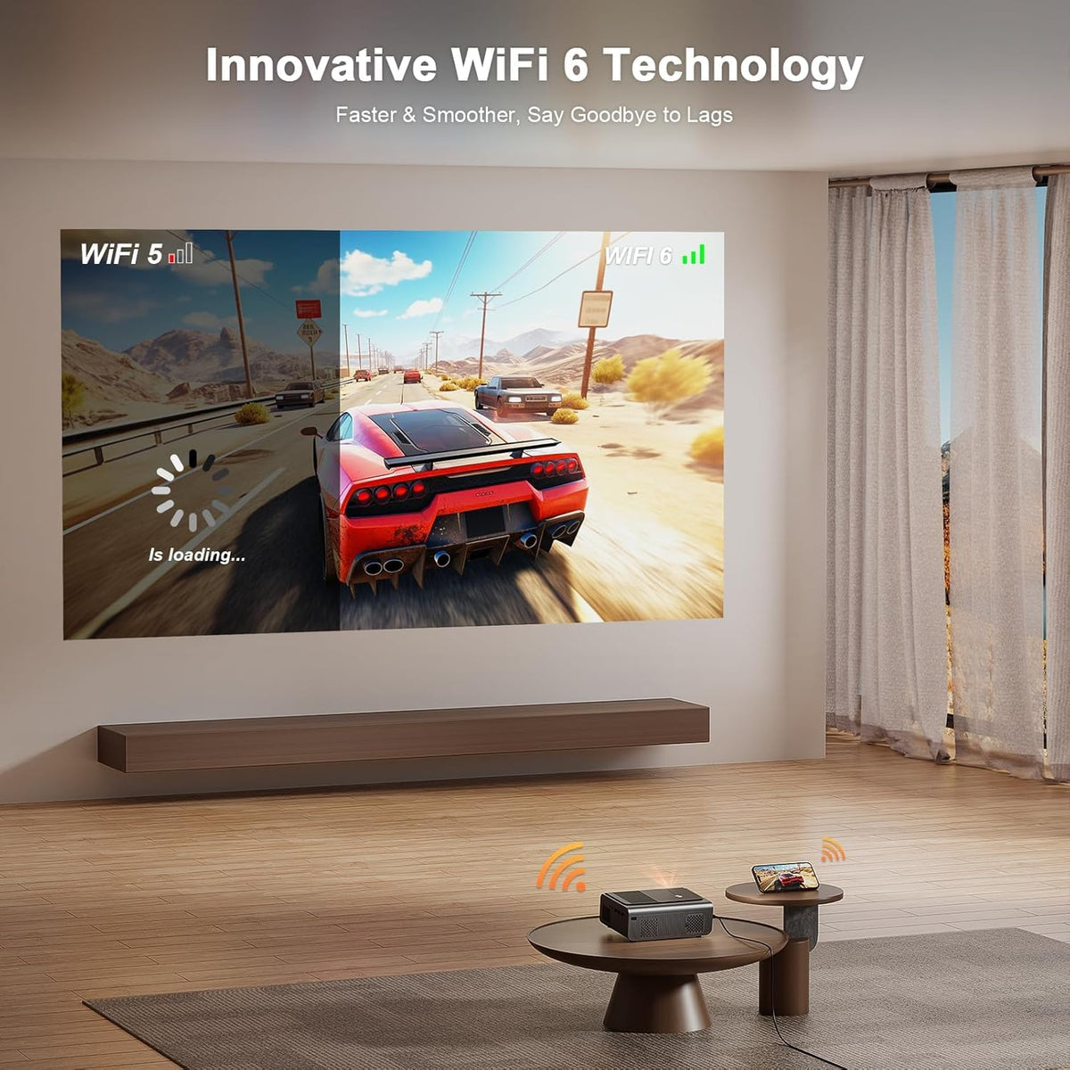 [Now with Netflix & 3000 ANSI] 4K Projector with Wifi and Bluetooth,Tof Real-Time Auto Focus Smart Projector, Upgrade for  Overhead Projectors Theater Proyector with Omni-Adjustable Stand(Black)