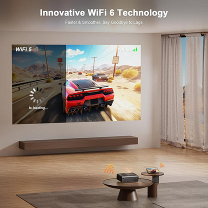 [Now with Netflix & 3000 ANSI] 4K Projector with Wifi and Bluetooth,Tof Real-Time Auto Focus Smart Projector, Upgrade for  Overhead Projectors Theater Proyector with Omni-Adjustable Stand(Black)