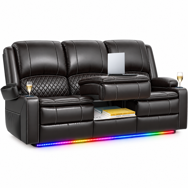 Reclining Sofa Built for Home Theater, Memory Foam Cushioning, USB Charging Ports, Hidden Storage