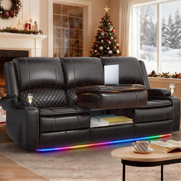Reclining Sofa Built for Home Theater, Memory Foam Cushioning, USB Charging Ports, Hidden Storage
