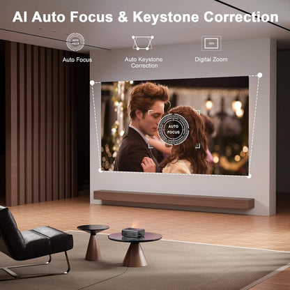 [Now with Netflix & 3000 ANSI] 4K Projector with Wifi and Bluetooth,Tof Real-Time Auto Focus Smart Projector, Upgrade for  Overhead Projectors Theater Proyector with Omni-Adjustable Stand(Black)