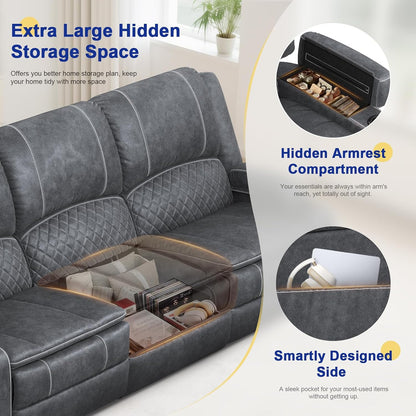 3 Seater Reclining Sofa, Recliner Sofa with Liftable Console (Velvet,Grey)