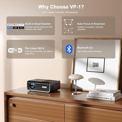 [Now with Netflix & 3000 ANSI] 4K Projector with Wifi and Bluetooth,Tof Real-Time Auto Focus Smart Projector, Upgrade for  Overhead Projectors Theater Proyector with Omni-Adjustable Stand(Black)