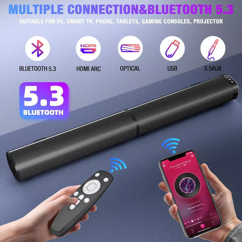 5.3 Bluetooth Sound Bar for Smart Tv-2-In-1 Detachable Surround Sound System with 3D Bass Effect