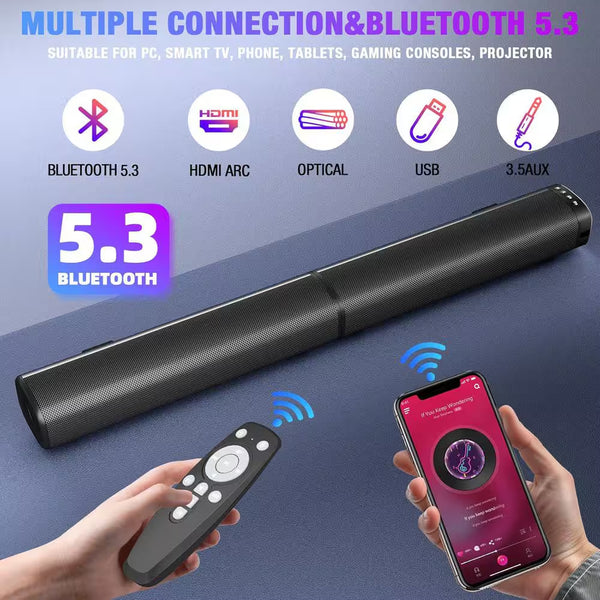 5.3 Bluetooth Sound Bar for Smart Tv-2-In-1 Detachable Surround Sound System with 3D Bass Effect