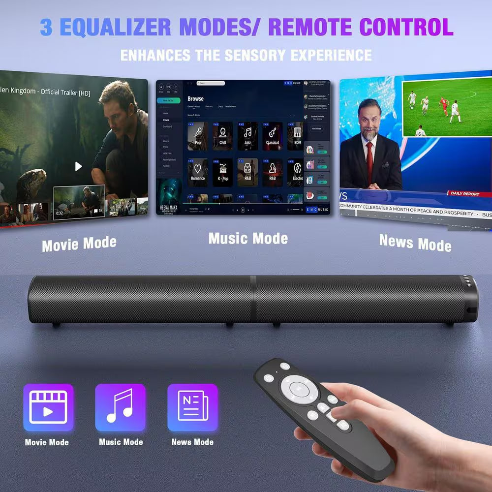 5.3 Bluetooth Sound Bar for Smart Tv-2-In-1 Detachable Surround Sound System with 3D Bass Effect