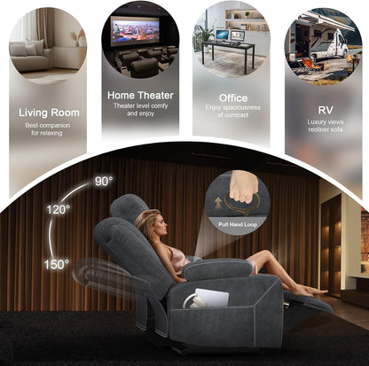 3 Seater Reclining Sofa, Recliner Sofa with Liftable Console (Velvet,Grey)