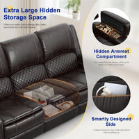 3 Seater Reclining Sofa, Recliner Sofa with Liftable Console (Pu, Brown)
