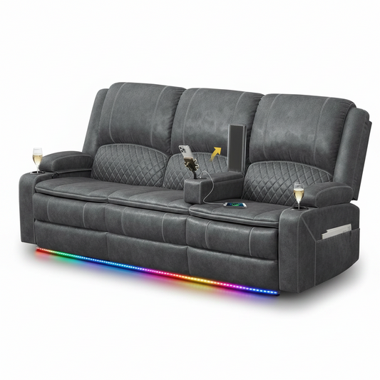 3 Seater Reclining Sofa, Recliner Sofa with Liftable Console (Velvet,Grey)