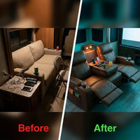 RV Reclining Sofa, Home Theater Seating Loveseat Couch with Massage — Before & After