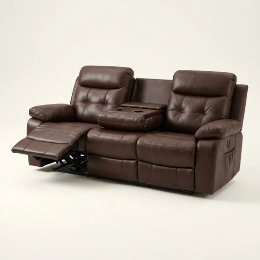 Home Theater Reclining Sofa Built for Comfort, Massage Function, LED Lighting, Convertible 3-Seat Design — Studio Shot