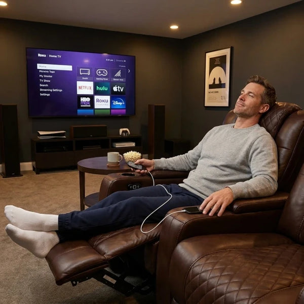 Home Theater Reclining Sofa Built for Extended Comfort, Massage Function, LED Lighting, Convertible 3-Seat