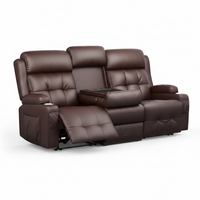 Home Theater Reclining Sofa Built for Extended Comfort, Massage Function, LED Lighting, Convertible 3-Seat